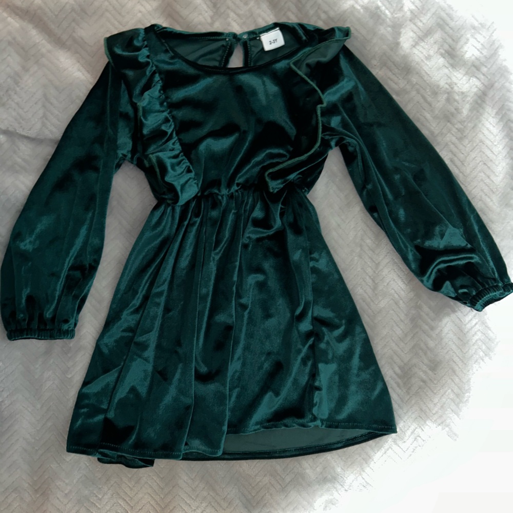 PatPat Dark Green Velvet Kids Dress